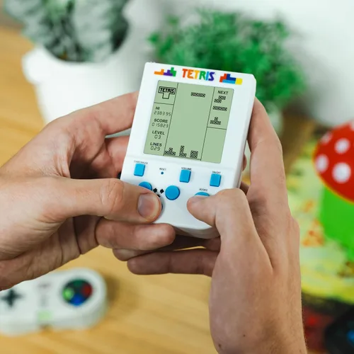 Miniatura 3 de Tetris Mini llavero de mano para juegos de arcade, juego de tetris portátil con 15 niveles, efectos de sonido clásicos, llavero consola