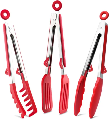 Miniatura 19 de Pinzas de cocina, pinzas de 9 pulgadas para cocinar con puntas de silicona, pinzas de silicona pequeñas de grado alimenticio, mini pinzas