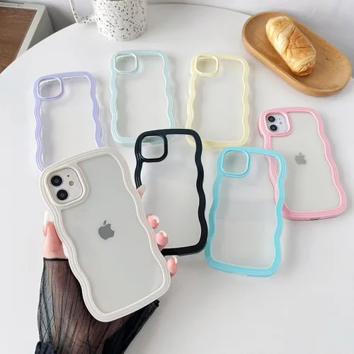 Miniatura 6 de Caseative Funda para iPhone 11, color negro Forma de marco de onda rizada linda a prueba de golpes suave