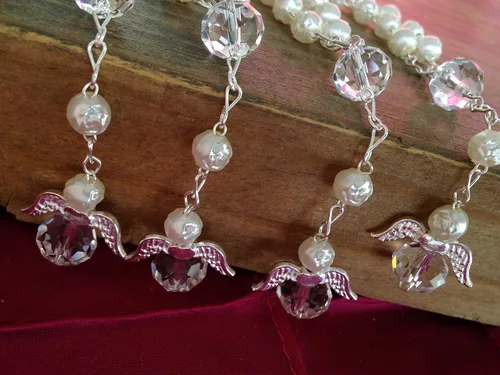 Miniatura 4 de 25 Pc Ivory Color Baptism Favors with Angels Mini Rosaries Silver Plated Acrylic Beads Recuerditos De Bautismo Christening Favors Decenarios Decades