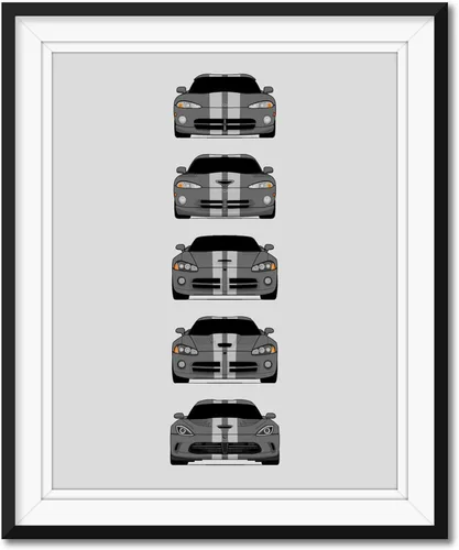 Miniatura 14 de Custom Car Posters Póster hecho a mano compatible con Dodge Viper Generations e impresión de Viper R/T GTS SRT10, color rojo con rayas blancas, 3.