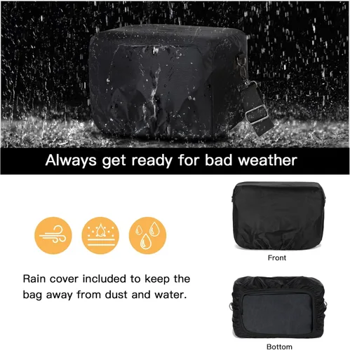 Miniatura 5 de MOSISO Bolso Cruzado para Cámara, Funda de Hombro Mensajero de Cuero PU Vintage para Fotografía DSLR/SLR/Sin Espejo con Tapa contra la Lluvia Negro