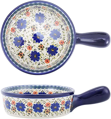 Cacerola de Cerámica Estilo Vintage con Flores Azules Phalaenopsis, Vajilla para Hornear, Fuente para Guisos, Bandeja para Hornear, Moldes para