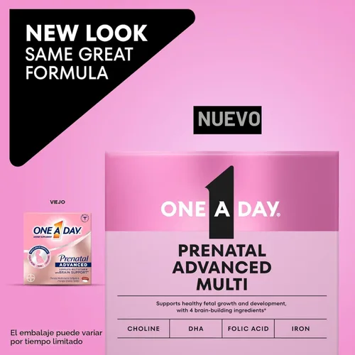Miniatura 2 de One A Day Vitaminas prenatales avanzadas prenatales con ácido fólico, colina, DHA y hierro, vitaminas para el embarazo para mujeres para apoyar