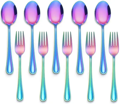 Miniatura 13 de LIANYU Juego de cubiertos para niños de 10 piezas, incluye 5 cucharas para niños, 5 tenedores para niños, utensilios de acero inoxidable para niños