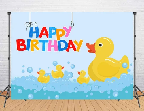Fondo de fotografía de fiesta de cumpleaños de pato de pato amarillo, 5 x 3 pies, diseño de pato feliz de dibujos animados para niños, fiesta de
