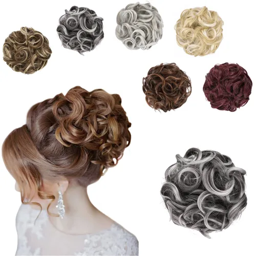 Miniatura 20 de Elaine Extensión de Moño Grande y Desordenado Cabello Rizado Moños Piezas de Cabello para Mujeres Sintético Ondulado Coleteros Grandes Gruesos Punta