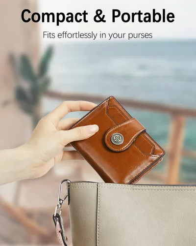 Miniatura 10 de BOSTANTEN - Billeteras de piel para mujer, con bloqueo RFID, con cremallera y bolsillo, billetera pequeña de dos cuerpos, con tarjetero