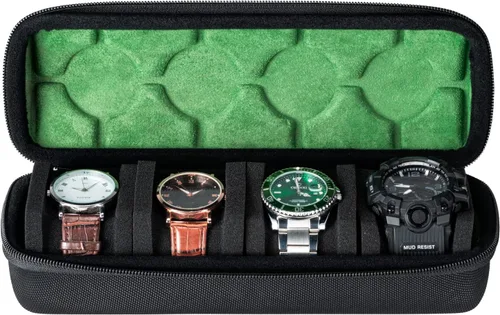 4 ranuras para reloj duro para hombre, caja organizadora de almacenamiento portátil con almohadas de espuma suave, se ajusta perfectamente a todos