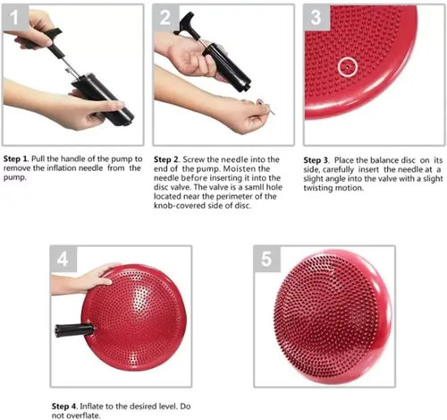 Miniatura 5 de Cojín de estabilidad inflado, cojín de asiento de equilibrio de yoga para aliviar el dolor, recuperación del suelo pélvico, entrenamiento de Rojo