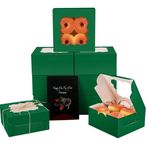 Miniatura 10 de qiqee Cajas de galletas Kraft con ventana, 60 paquetes de 6 x 6 x 3 pulgadas, cajas de papel kraft marrón para galletas, pasteles, cupcakes, tartas