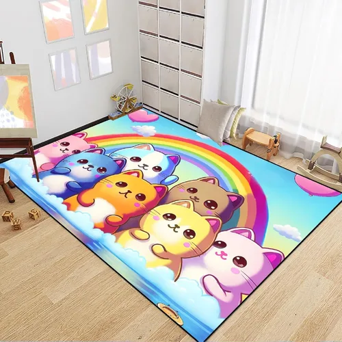 Miniatura 16 de Alfombra de gato para habitación de niñas, diseño de dibujos animados, decoración para dormitorio, bonita alfombra de área de gatos, alfombras
