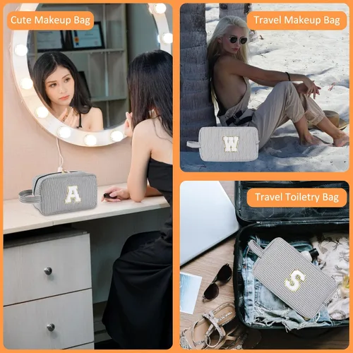 Miniatura 6 de Regalos personalizados para mujeres, bolsa de maquillaje con inicial, bolsa de maquillaje de viaje, bolsa de cosméticos, bolsa de artículos