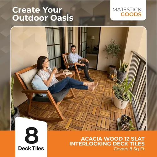 Miniatura 7 de Majestick Goods Azulejos entrelazados de madera de acacia, fácil instalación para suelos de patio y pasarelas con drenaje de base elevada, 12 x 12 x