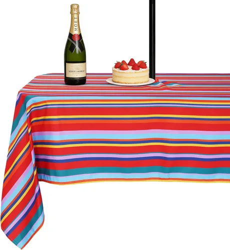 Miniatura 17 de SquarePie Mantel redondo de 60 pulgadas para exteriores con agujero para sombrilla y cremallera, resistente al agua, a prueba de derrames, mantel