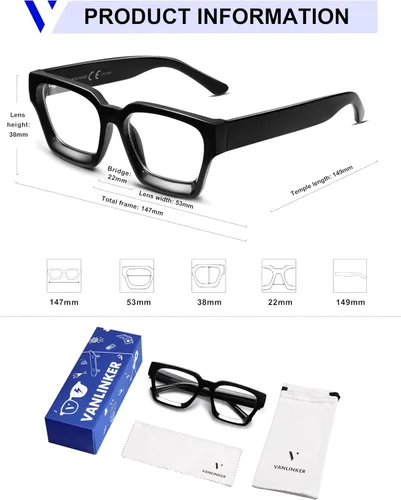 Miniatura 66 de VANLINKER Gafas de sol cuadradas gruesas para hombres y mujeres, retro, rectangulares, con protección UV400, VL9731