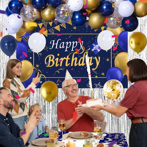 Miniatura 3 de Decoraciones de cumpleaños azules y doradas para hombres y mujeres, decoraciones de feliz cumpleaños para niños y niñas, decoración de fiesta, telón