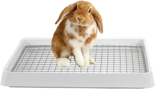 Miniatura 9 de PODOO Caja de arena para conejos, bandeja de entrenamiento para conejillos de indias y mascotas pequeñas, espaciosa bandeja de rejilla con entrada