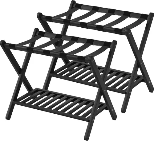 Miniatura 11 de Portaequipajes plegable con estante de almacenamiento para habitación de invitados Hotel Essentials de bambú sólido resistente soporte