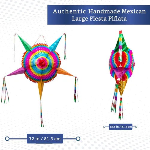 Miniatura 2 de Piñata mexicana (grande de 32 pulgadas) – Piñata grande plegable hecha a mano auténtica para fiesta de cumpleaños – Piñatas para cumpleaños años