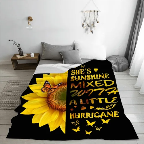 Miniatura 4 de Manta de girasol para mujer, regalo de cumpleaños para amigos, manta amarilla mariposa de 60 x 80 pulgadas, decoración Girasol: ella es el sol