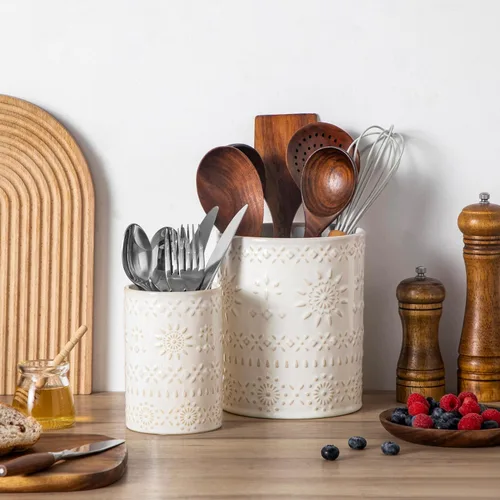 Miniatura 8 de LOVECASA Soporte para utensilios, de cerámica de 7.2 pulgadas + 5.4 pulgadas para encimera, utensilios de cocina grandes para encimera de cocina