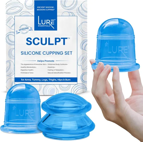 Lure Essentials Sculpt Silicone ahuecamiento Theapy Set Anti Celulitis Copa Massager, succión al vacío para drenaje linfático Azul transparente