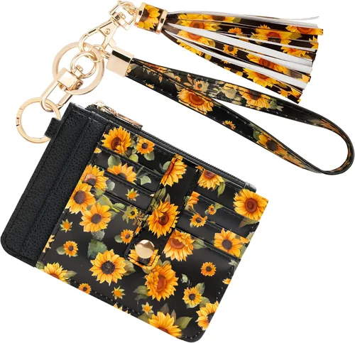 Miniatura 13 de KNGITRYI Billeteras pequeñas de pulsera para mujer RFID para tarjetas de crédito, cartera con llavero, cartera para tarjetas de crédito