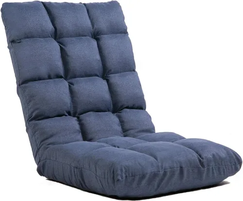 Folding Floor Gaming Chair with Back Support, 14-Position Adjustable Recliner - Padded Cushion with Breathable Linen & Cotton Blend for Adults &