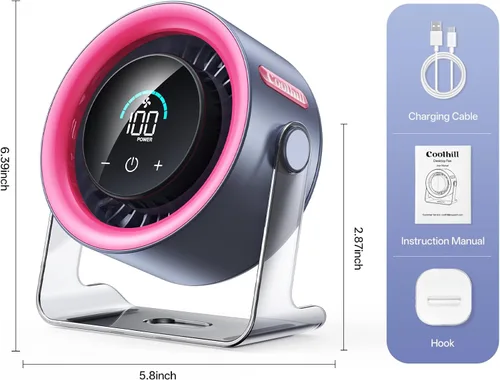 Miniatura 8 de Ventilador portátil de mano con enfriador de hielo: Ventilador de mano recargable de 100 velocidades de 5500 mAh, ventiladores personales de Rosa