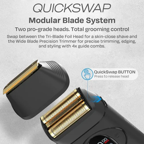 Miniatura 4 de Afeitadora eléctrica HUMMINGBIRD MK17 DualPro con recortador de barba para hombres – Láminas de titanio dorado, afeitado turbo y control de torque