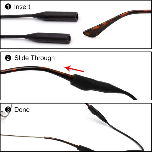 Miniatura 4 de JM Soporte de correa elástica de silicona para lentes de sol, resistente al agua, cadena de gafas de sol deportivas, paquete de 2