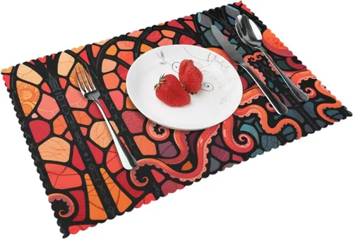 Miniatura 9 de Rectangular Placemats Set of 4, Heat Resistant Black Eagle Printed Kitchen Dining Table Mats