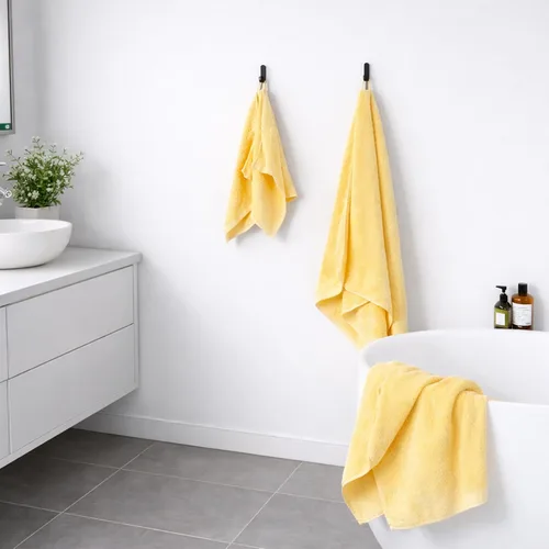 Miniatura 9 de SEMAXE - Juego de toallas de baño amarillas, 2 toallas de baño de lujo, 2 toallas de mano, 4 toallas faciales 100% algodón con bucles para colgar