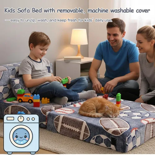 Miniatura 8 de Tiita Colchón de Piso Plegable para Sofá Cama para Niños, Colchoneta de Siesta de Piso Plegable Lavable para Niños Pequeños, Sofá Futón Plegable