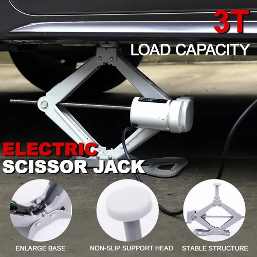 Miniatura 4 de Trihelper - Kit de gato eléctrico para automóvil de 12 V con tijera eléctrica con capacidad de 3 toneladas para cambio de neumáticos y emergencias