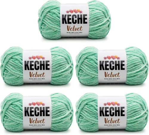 Miniatura 156 de Keche Hilo de terciopelo para ganchillo, manta de felpilla suave, voluminosa, hilo amigurumi, 3.53 oz (132 yardas), color azul bebé