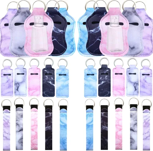 Miniatura 10 de Juego de 40 llaveros de botellas de viaje con soporte para muñequera, soporte para desinfectante de manos con botellas vacías