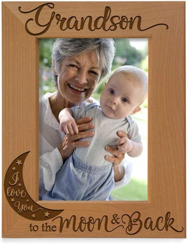 Miniatura 7 de KATE POSH Marco de fotos de madera grabado para nieta con texto en inglés "I Love You to the Moon and Back", regalos para abuelos, Navidad