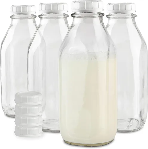 Miniatura 9 de Stock Your Home Botella de vidrio de medio galón con tapa (paquete de 1) jarras de 64 onzas y 3 tapas blancas, recipiente reutilizable de grado