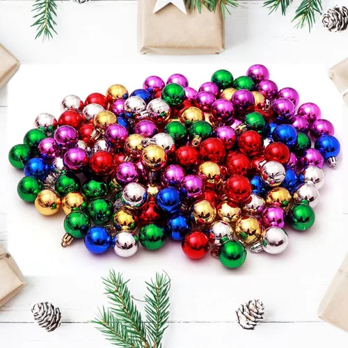 Juego de 144 adornos para árbol de Navidad de 1.18 pulgadas, mezcla de colores (rojo, verde, dorado, azul, morado, plateado), juego de adornos de