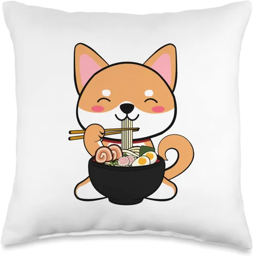 jovy fits Kawaii Shiba Inu Eating Ramen | Bonita almohada de regalo de anime japonés, 16 x 16 pulgadas, multicolor