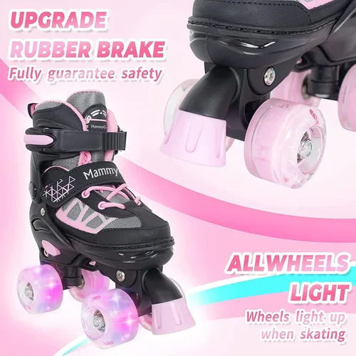 Miniatura 2 de MammyGol Roller Skates for Kids Boys Girls, Adjustable Quad Skates with Light Up Wheels for Toddler Little Kids Ages 6-12, Beginners Outdoor Sports