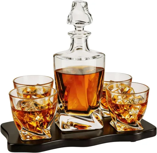 Ember - Juego de decantador de whisky japonés de cristal con 4 vasos, jarra de licor sin plomo y vasos de rocas de 10 onzas, whisky escocés, licores
