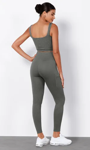 Miniatura 5 de ODODOS Leggings sin costuras para mujer con bolsillos, cintura alta, lavado ácido, acanalado, pantalones de yoga para gimnasio y entrenamiento