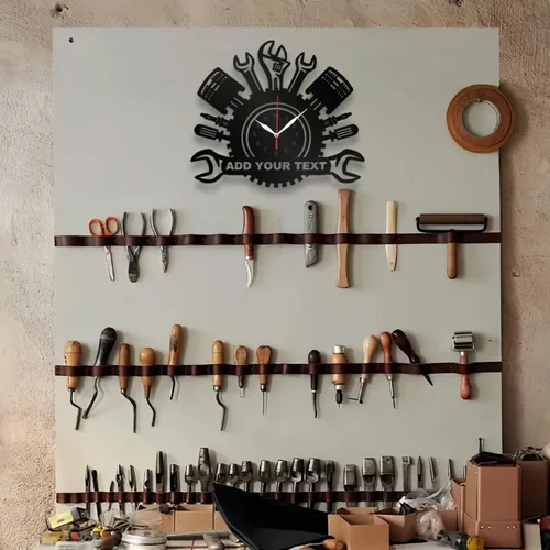 Miniatura 5 de Reloj de pared de garaje personalizado, herramientas mecánicas de reparación automática, reloj de pared, nombre personalizado, texto, hombre, cueva