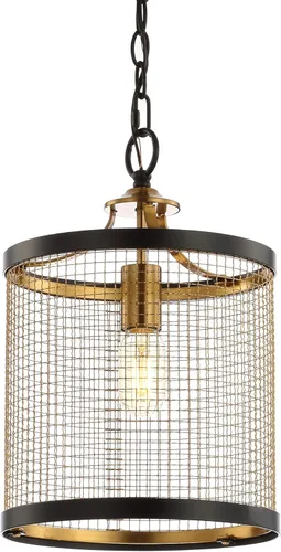 JONATHAN Y JYL9530A - Farol colgante de hierro con 1 luz, color negro y dorado de 10 pulgadas, luz colgante de tambor contemporáneo para isla de