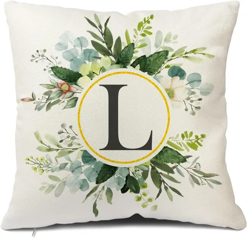 Snycler Fundas de almohada con monograma de letra L, floral, 18 x 18 pulgadas, almohadas de primavera verdes, fundas decorativas de verano, Estilo L