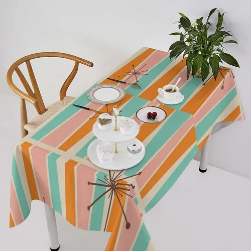 Miniatura 59 de Mantel retro moderno de mediados de siglo, diseño de colores retro de los años 50, resistente al agua, mantel lavable para cocina, comedor, fiesta