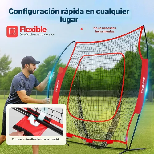 Miniatura 4 de VIVOHOME Baseball Softball Batting Net - 7x7 Ft Baseball Backstop, Softball Practice Net for Hitting, Pitching, Throwing with Batting Tee and Carry